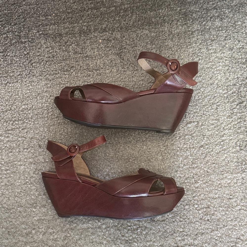 Marni Brown Peep Toe Wedge Sandals